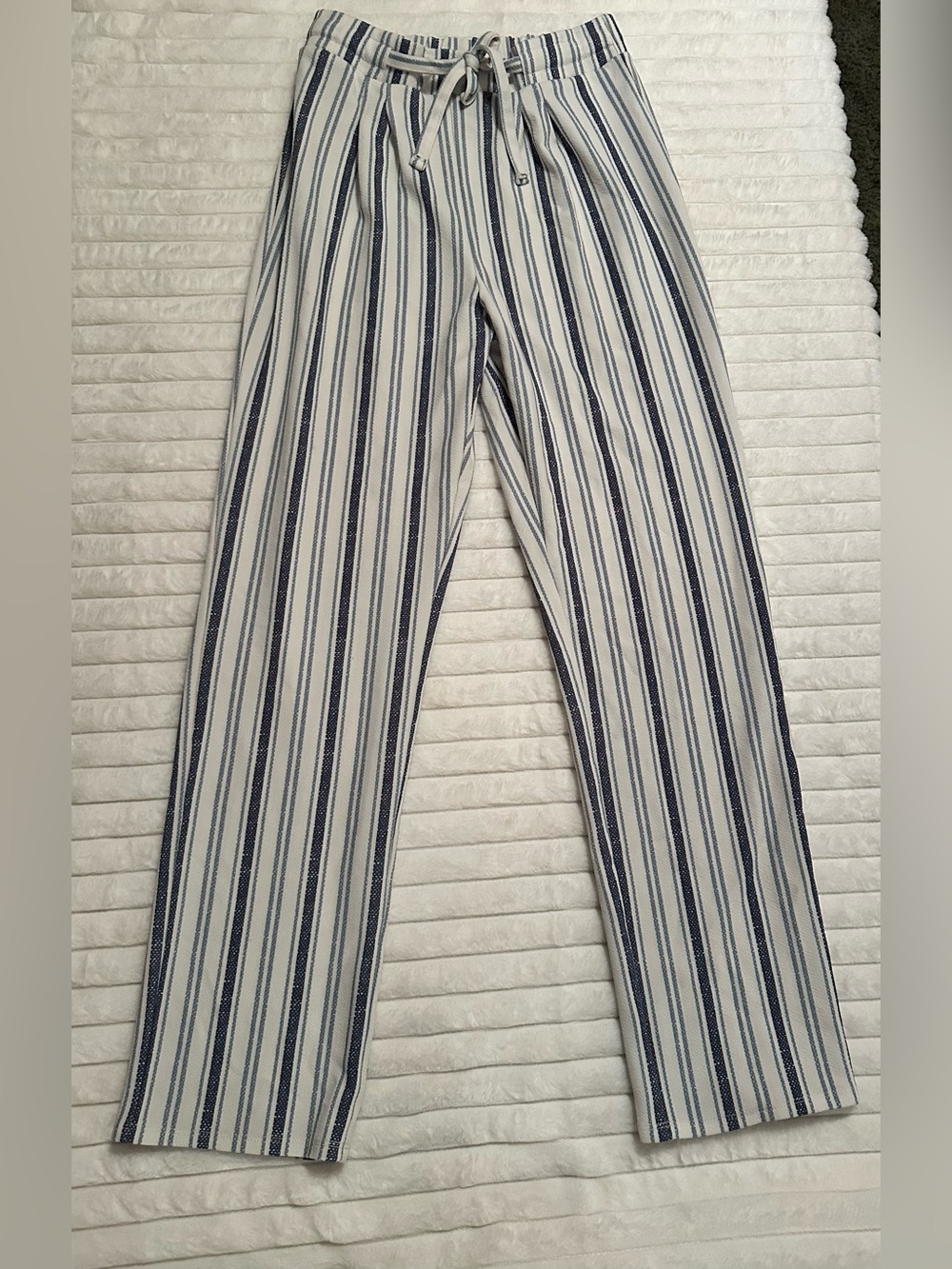 Derek Heart Navy and White Vertical Stripe Drawstring Chinos